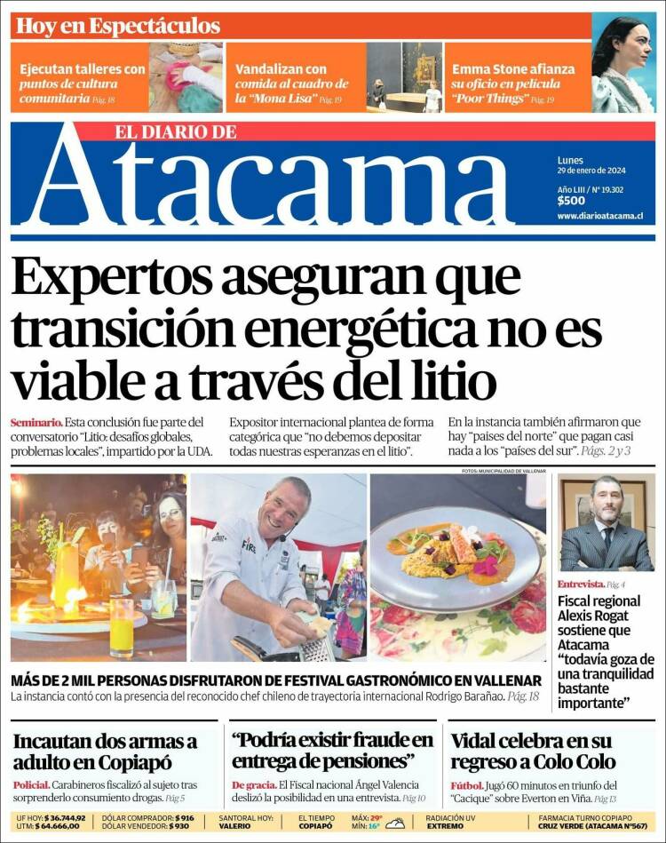 Portada de Diario de Atacama (Chile)