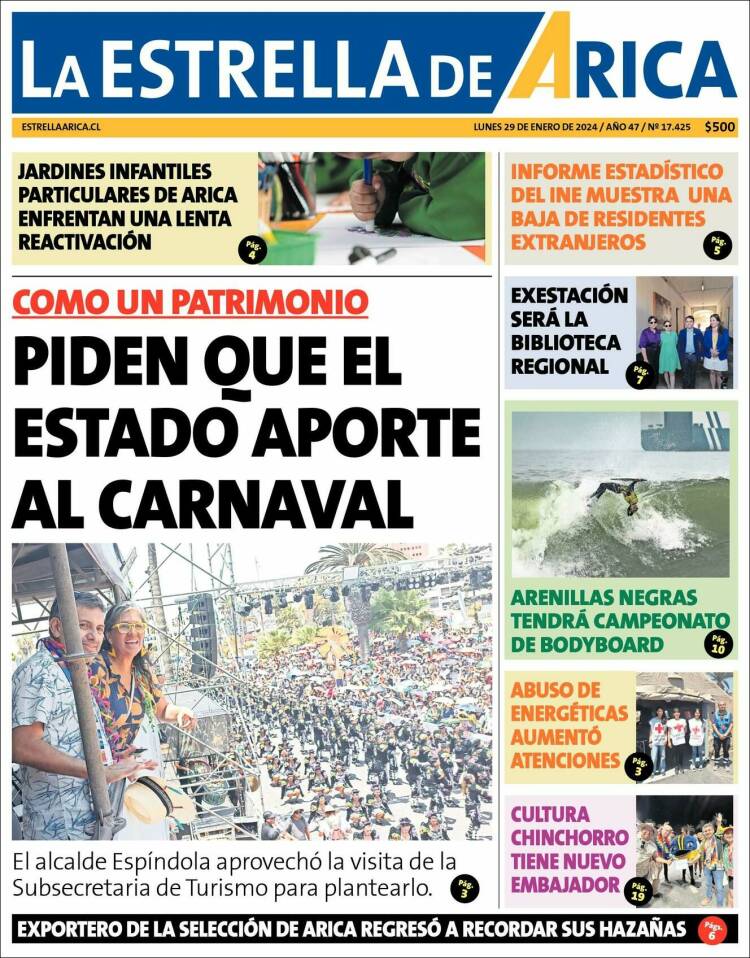 Portada de La Estrella de Arica (Chile)