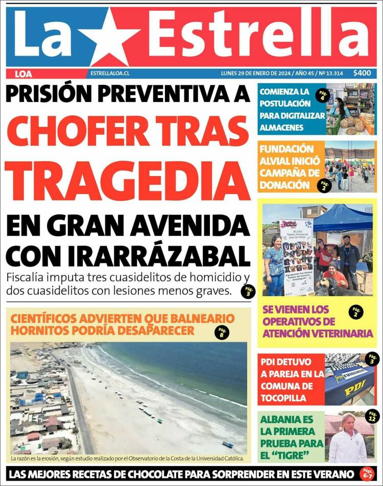 Portada de La Estrella de Loa (Chile)