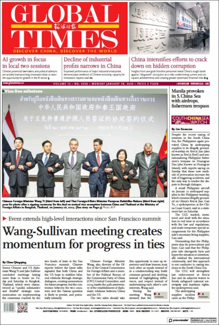 Portada de The Global Times (China)