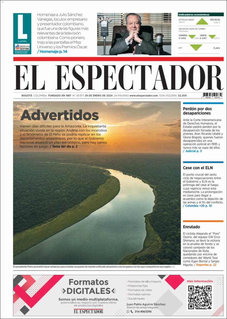 Portada de El Espectador (Colombia)