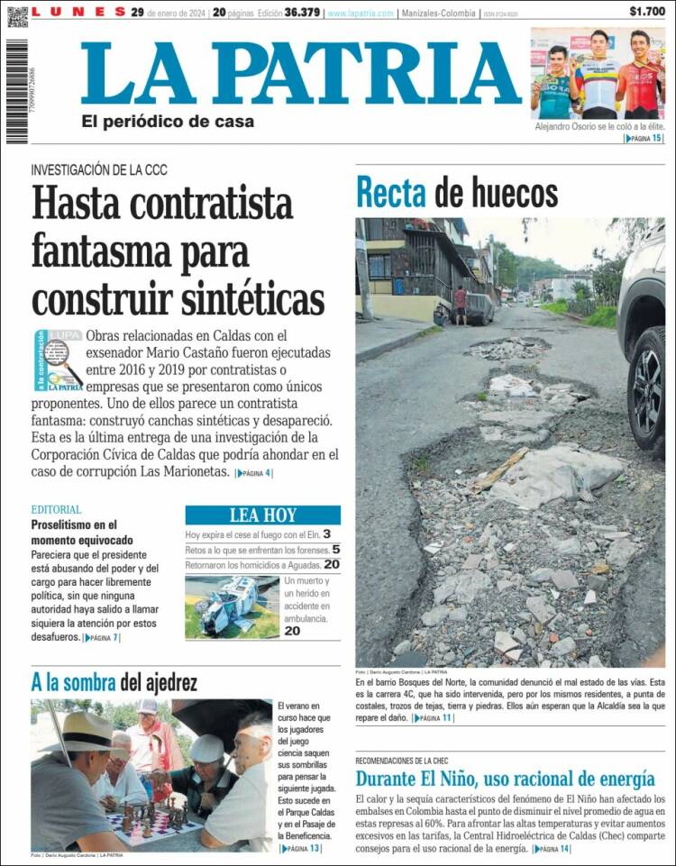 Portada de La Patria (Colombia)