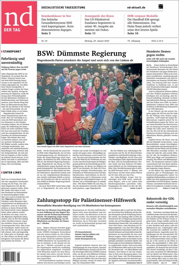 Portada de Neues Deutschland (Alemania)