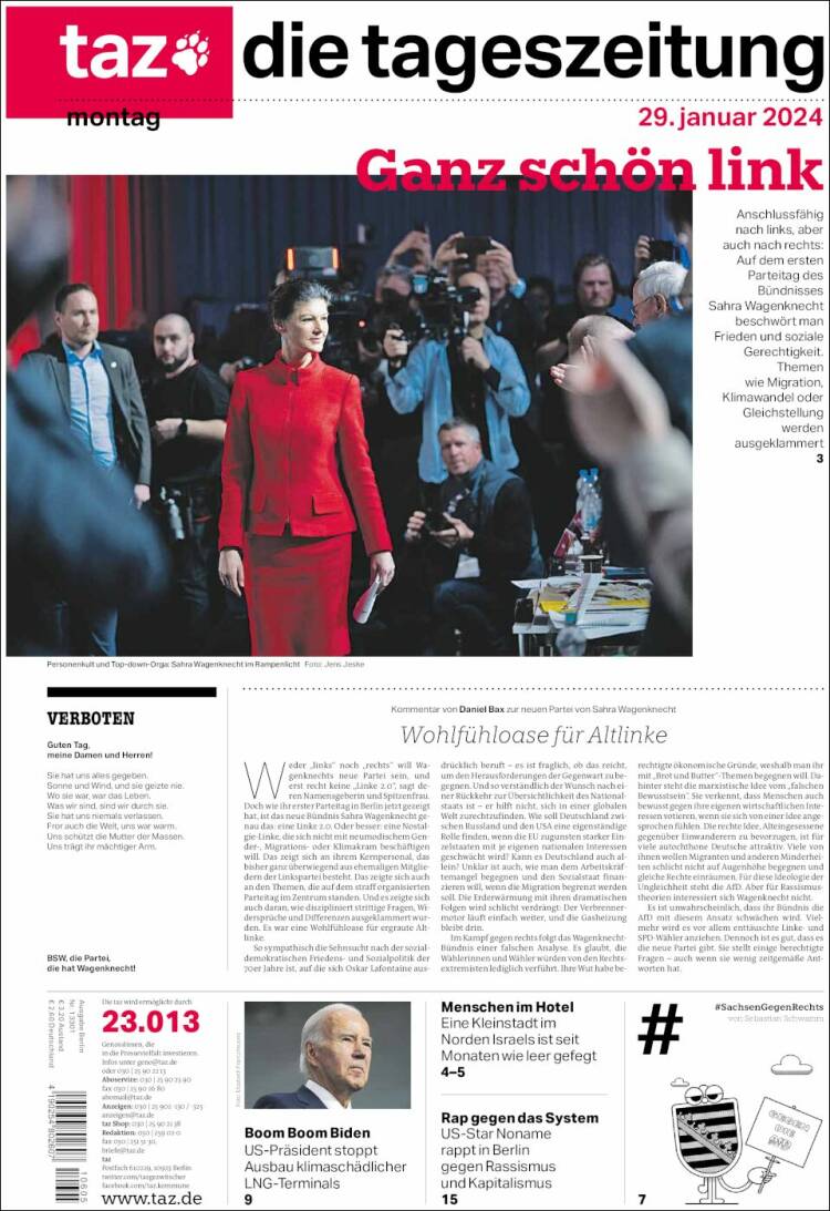 Portada de Die Tageszeitung (Alemania)