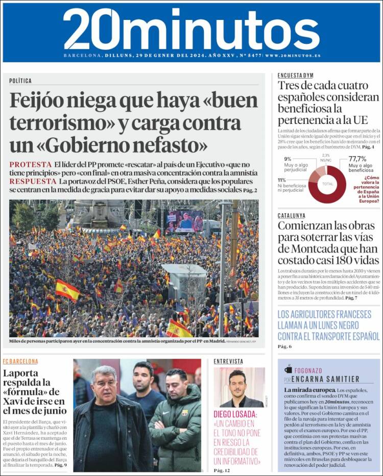 Portada de 20 Minutos - Barcelona (España)