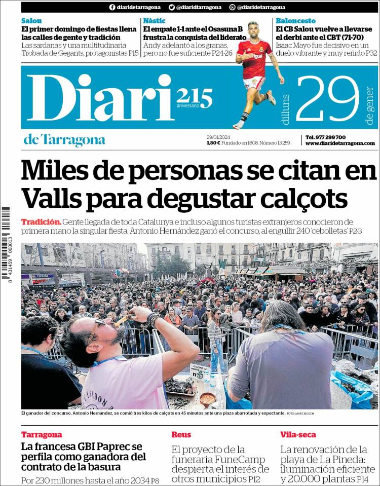 Portada de Diari de Tarragona (España)