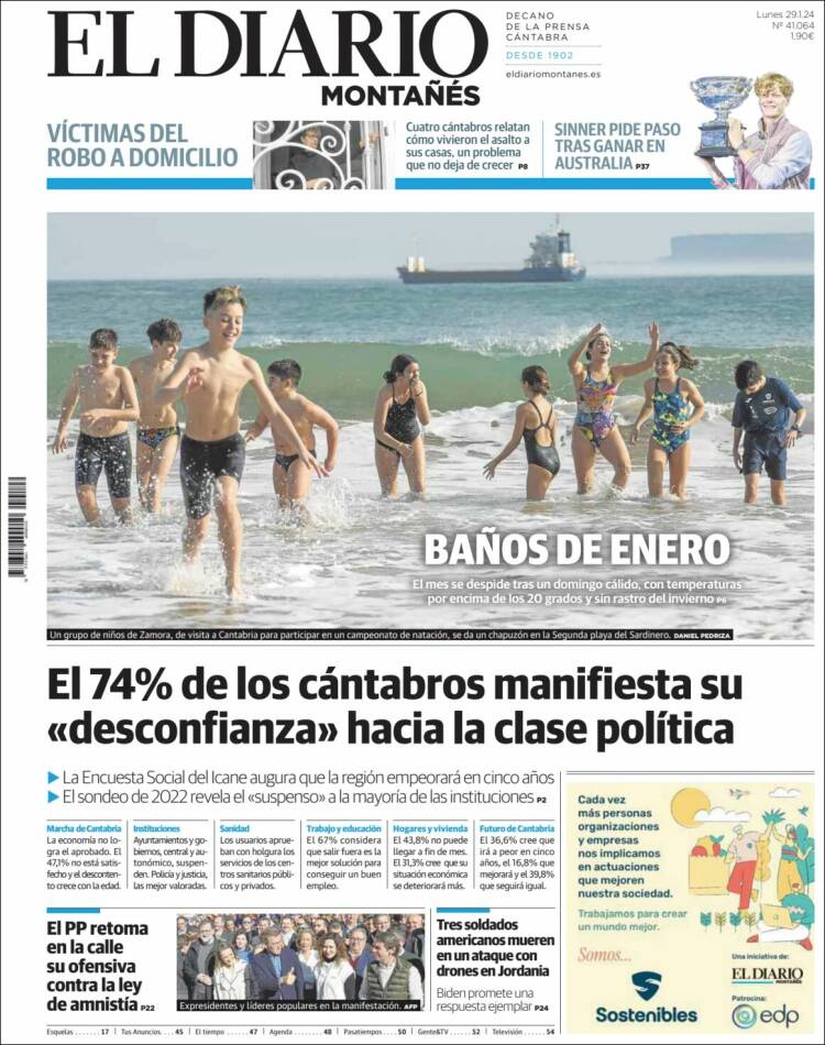 Portada de El Diario Montañés (España)