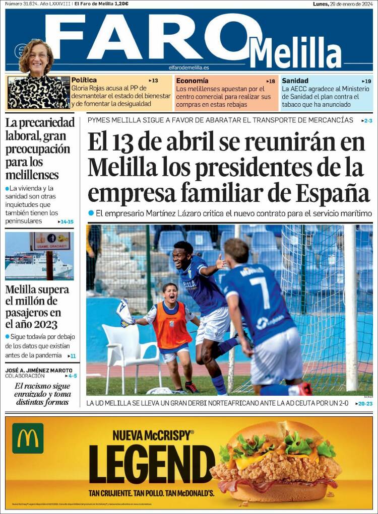 Portada de El Faro de Melilla (España)