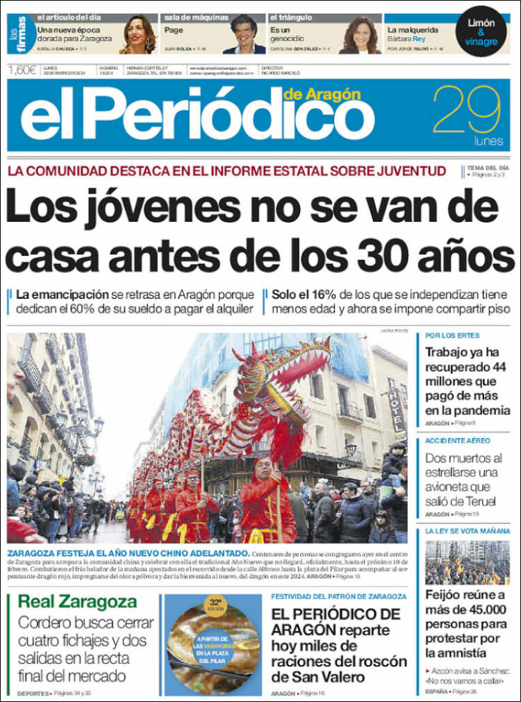 Portada de El Periódico de Aragón (España)