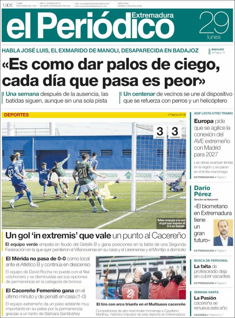 Portada de El Periódico de Extremadura (España)