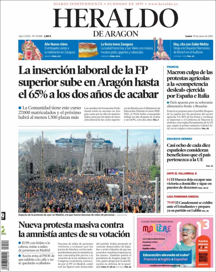 Portada de Heraldo de Aragón (España)