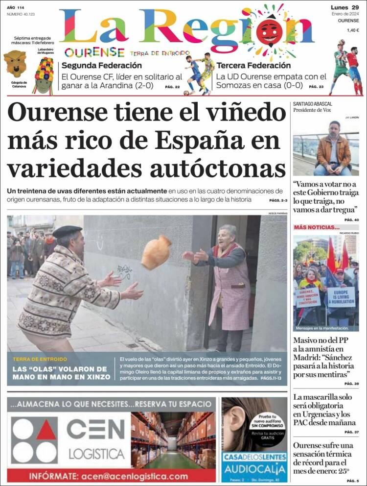 Portada de La Región de Ourense (España)