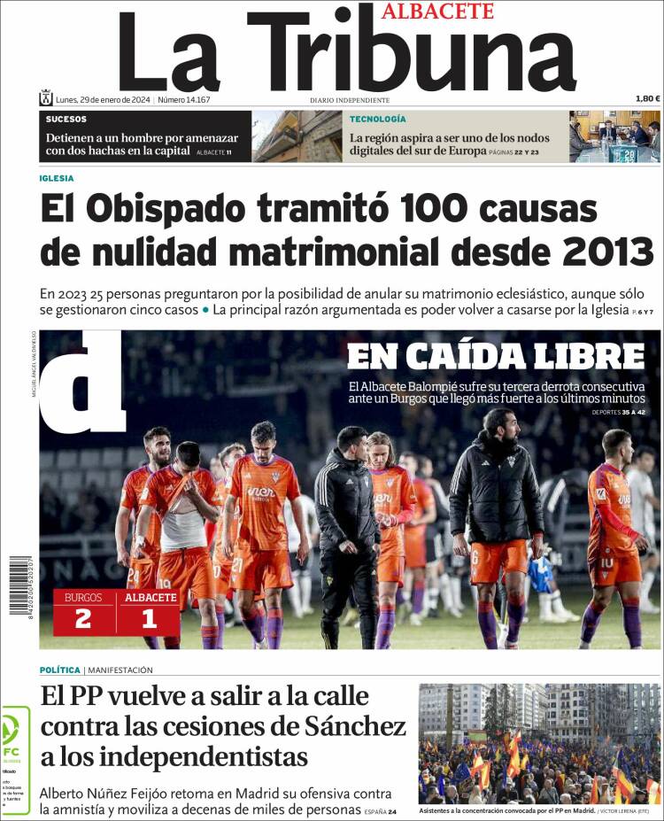 Portada de La Tribuna de Albacete (España)