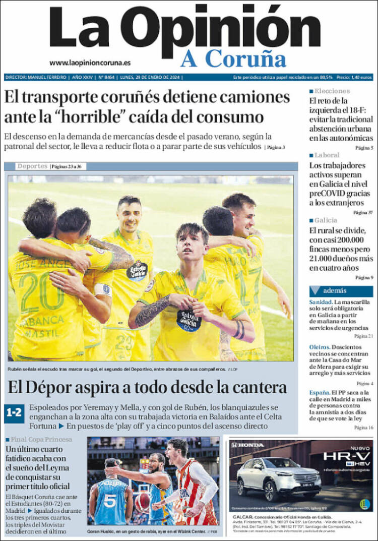 Portada de La Opinión de A Coruña (España)