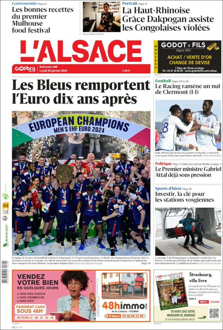 Portada de Journal L'Alsace (Francia)