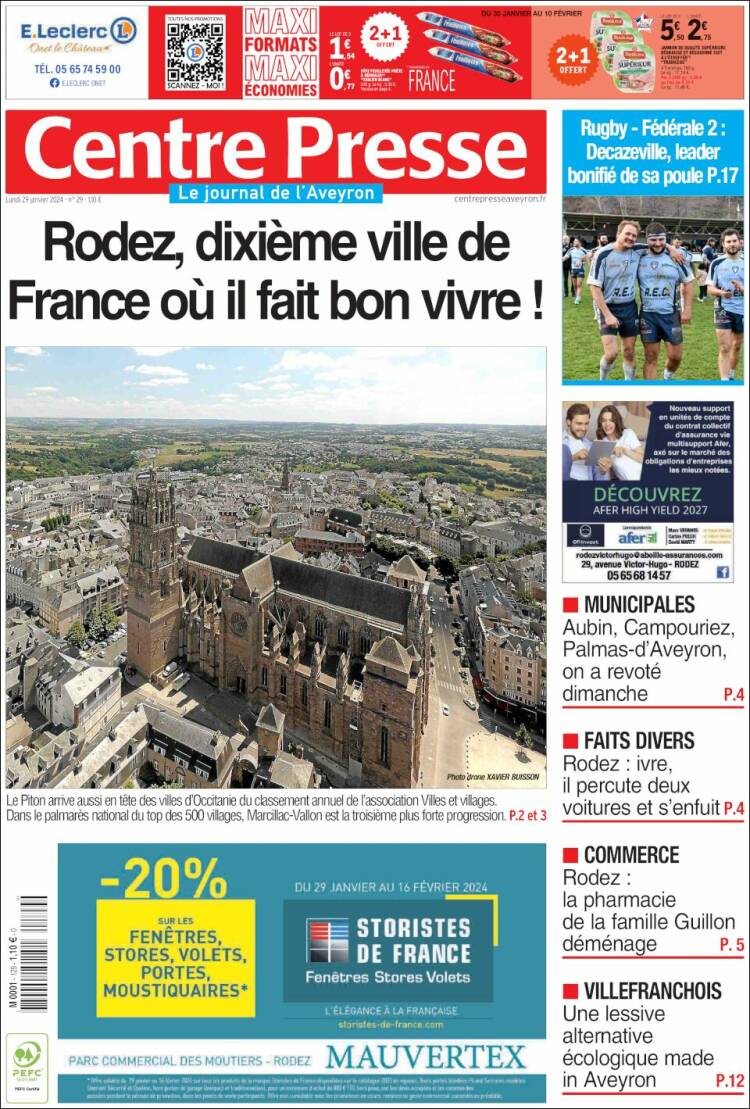 Portada de Centre Presse (Francia)