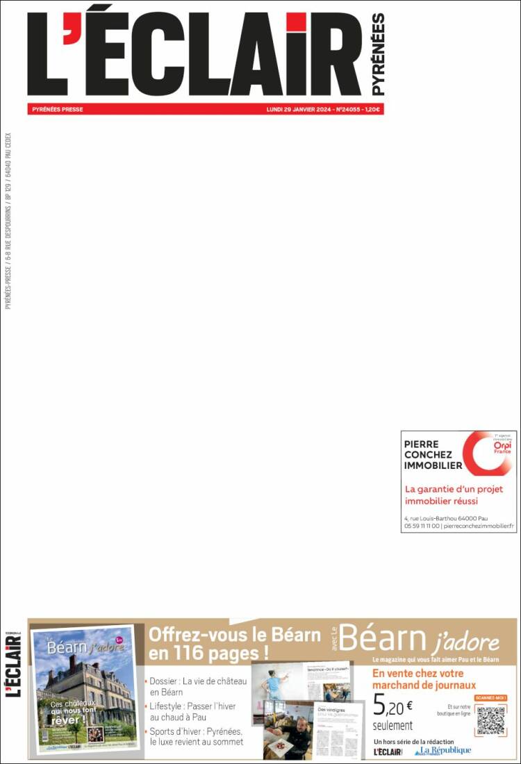Portada de L'Eclair des Pyrénées (Francia)