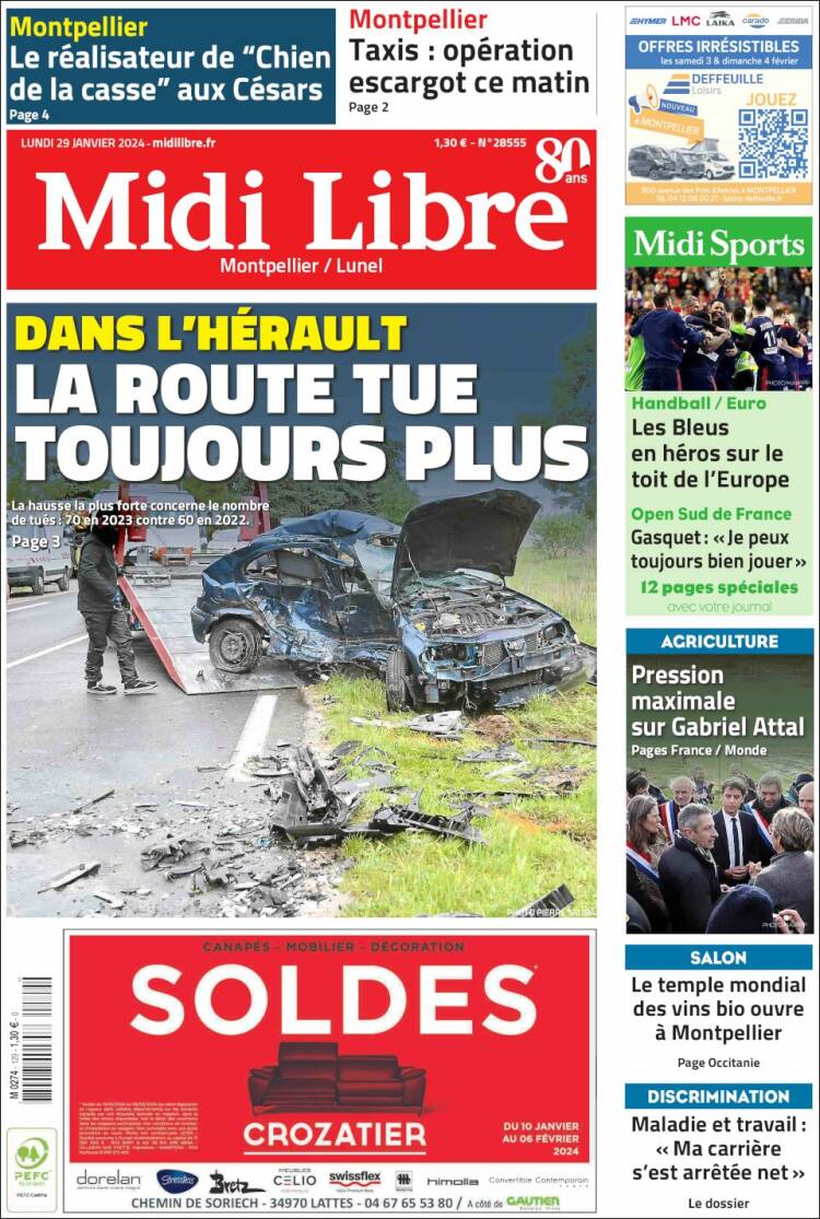 Portada de Midi Libre (Francia)