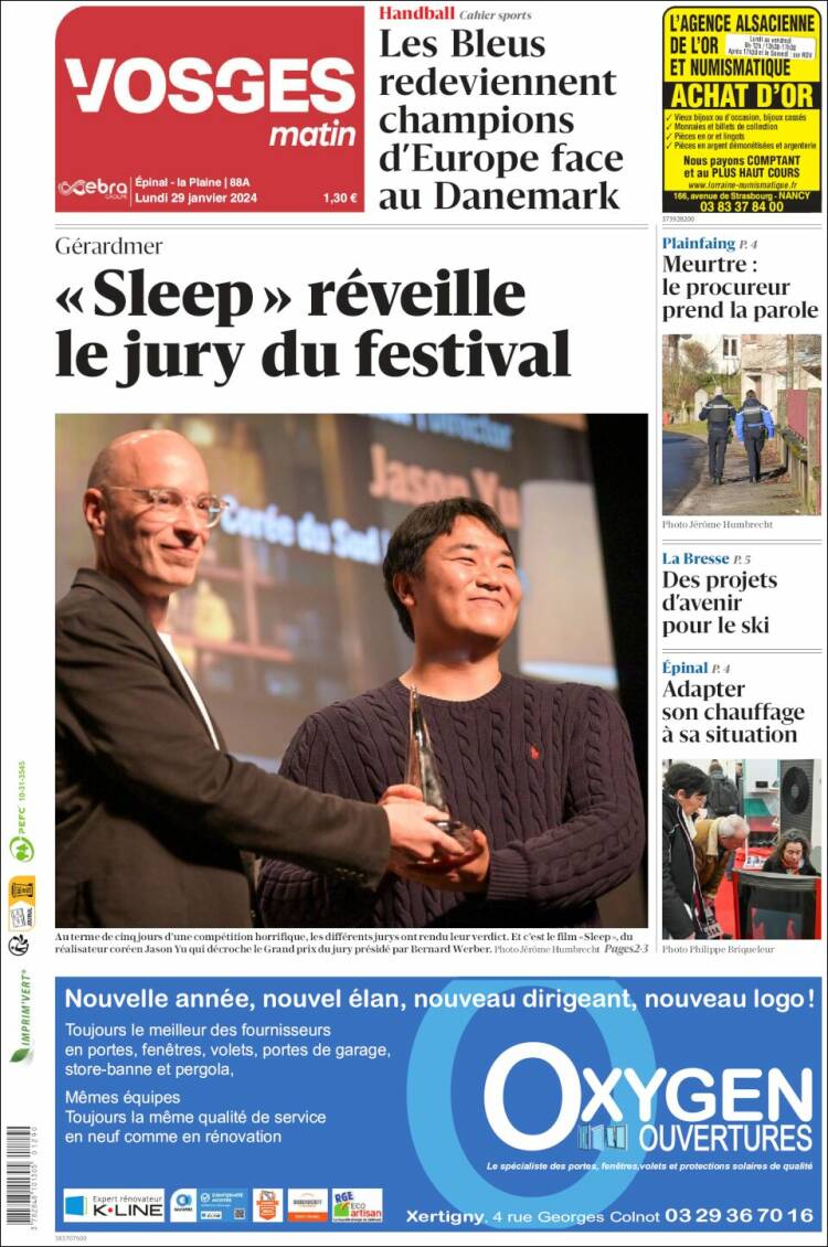 Portada de Vosges Matin (Francia)