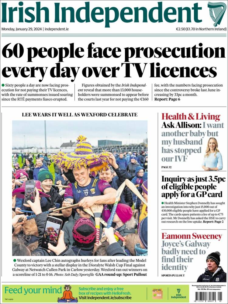 Portada de Irish Independent (Irlanda)