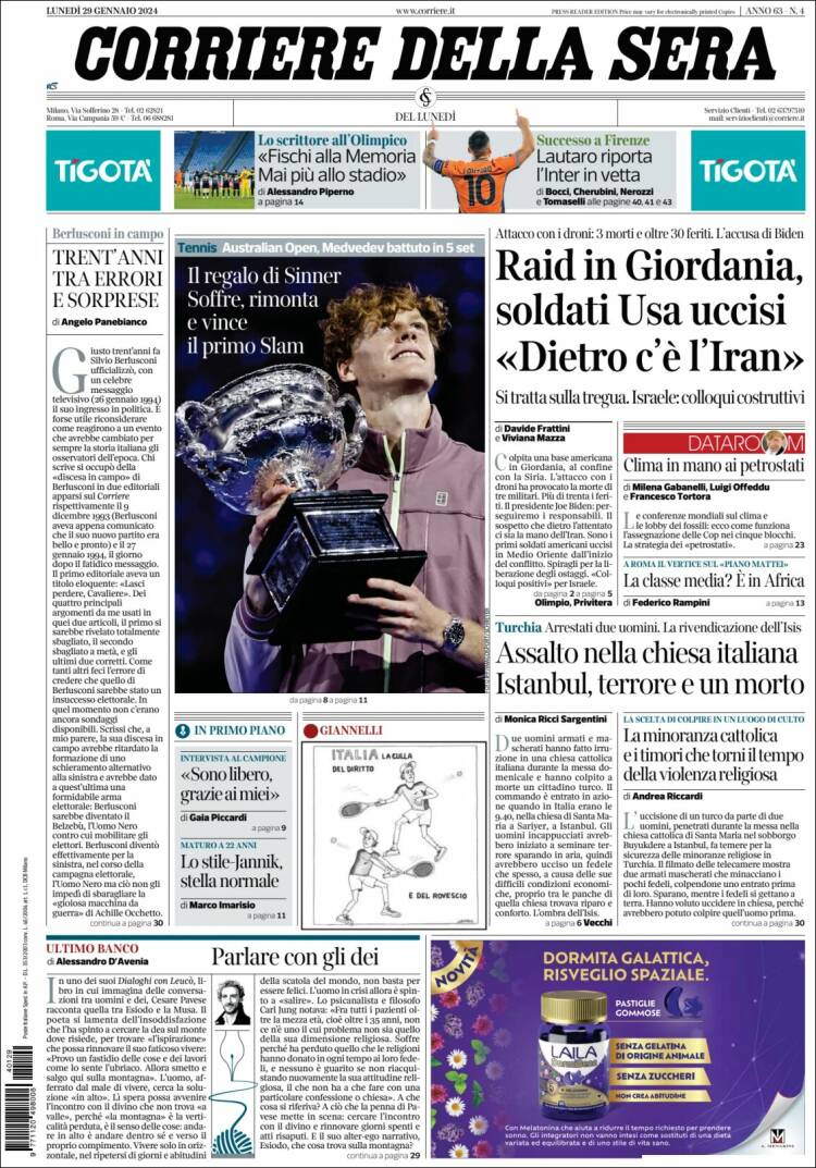 Portada de Corriere della Sera (Italia)