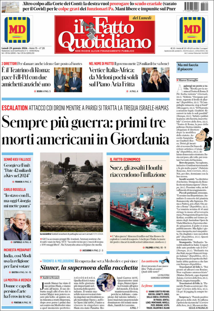 Portada de Il Fatto Quotidiano (Italia)