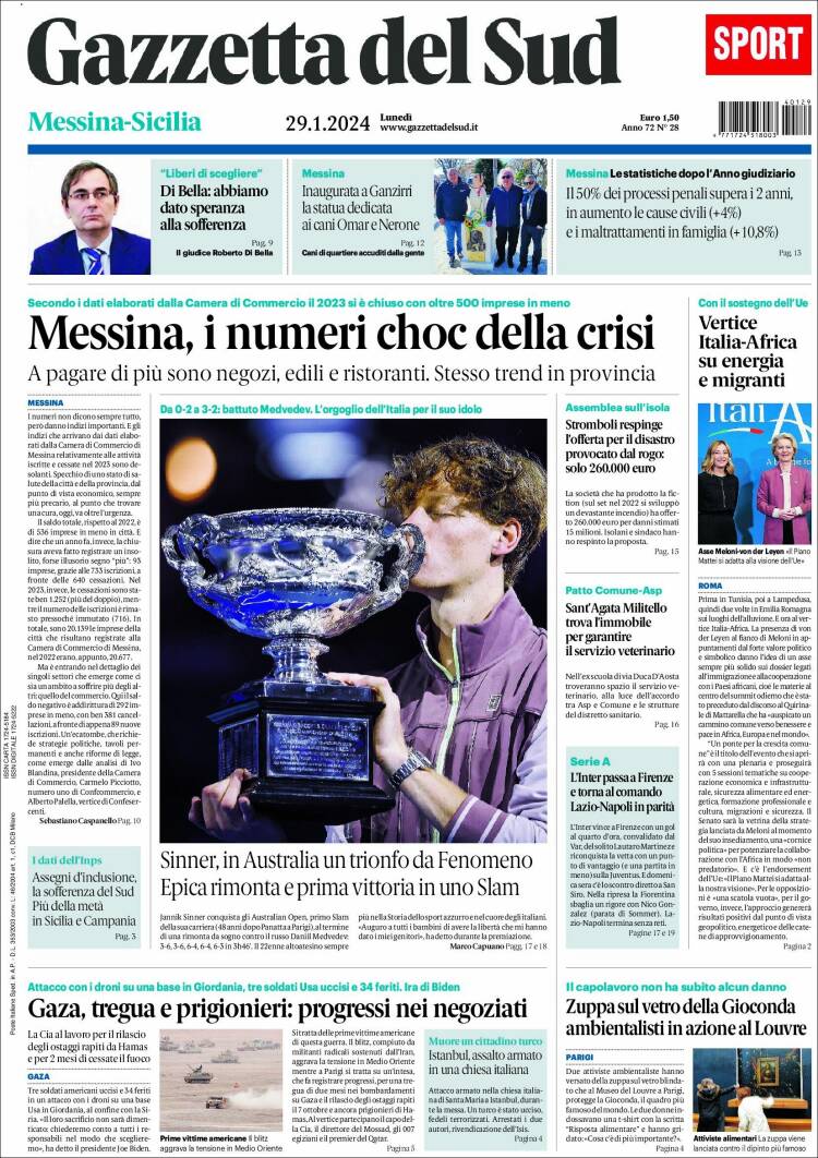 Portada de Gazzetta del Sud (Italia)