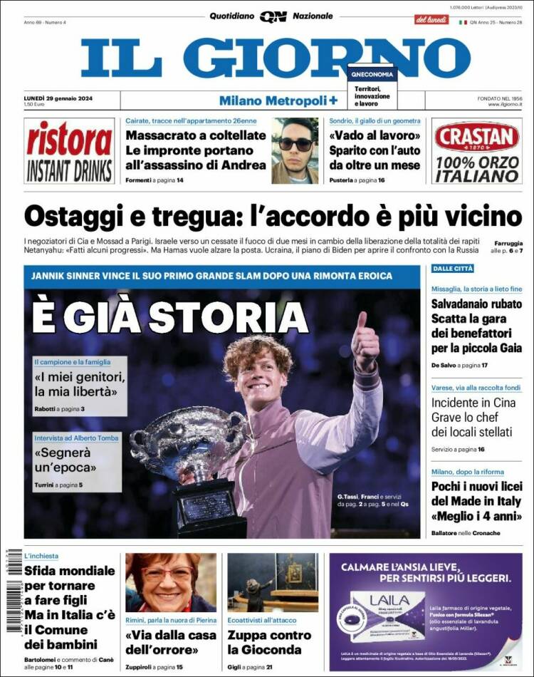 Portada de Il Giorno (Italia)