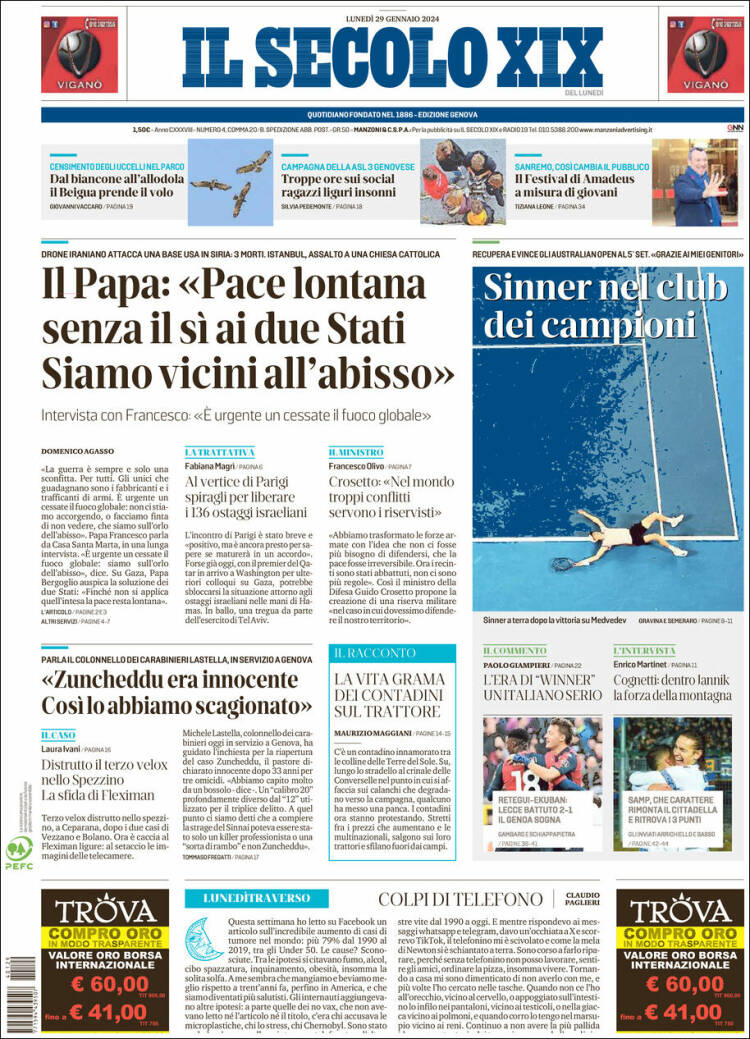 Portada de Il Secolo XIX (Italia)