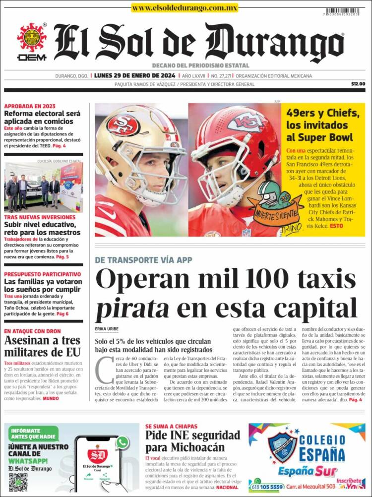Portada de El Sol de Durango (México)