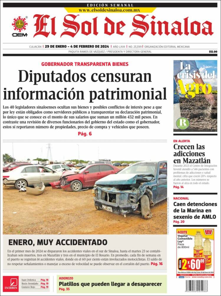 Portada de El Sol de Sinaloa (México)