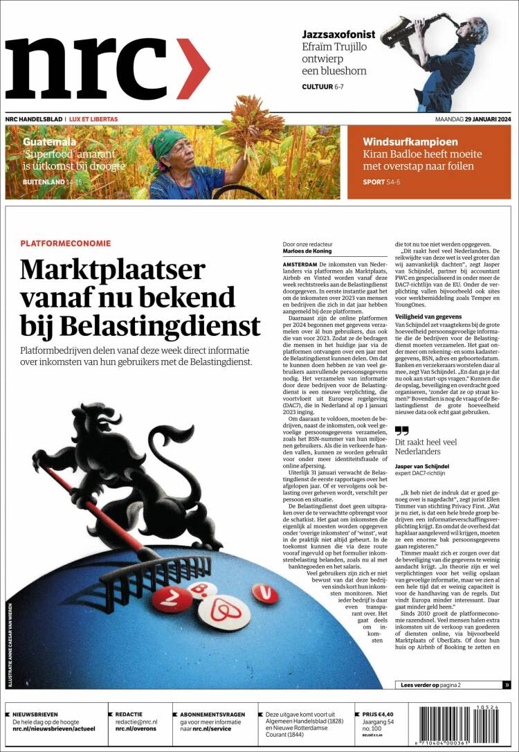 Portada de NRC Handelsblad (Pa&iacute;ses Bajos)