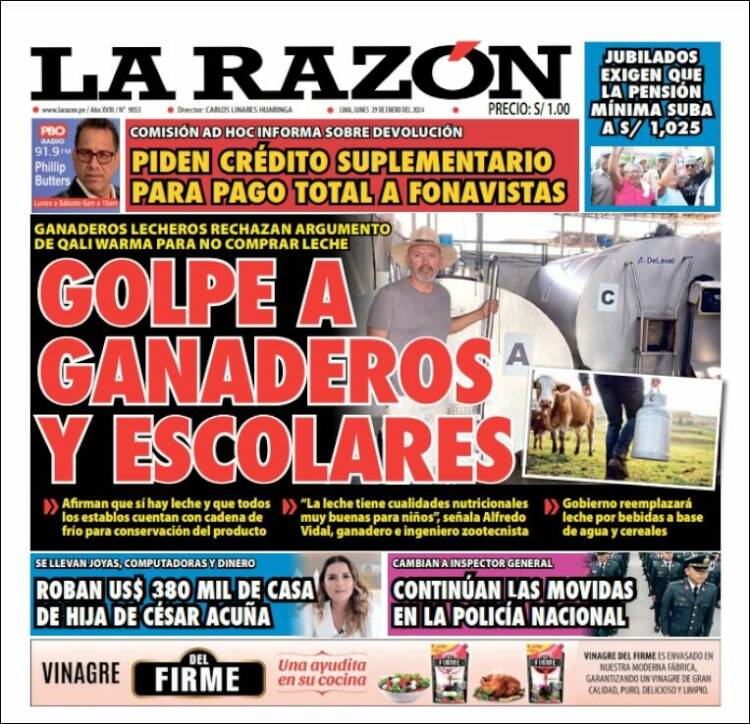 Portada de La Razón (Per&uacute;)