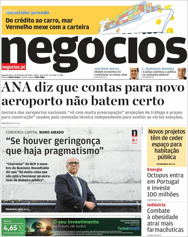 Portada de Jornal de Negócios (Portugal)