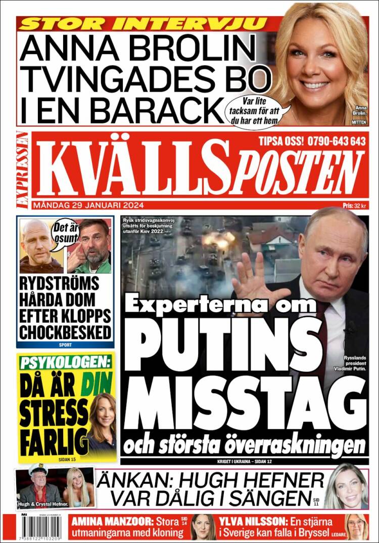 Portada de Kvällsposten (Suecia)