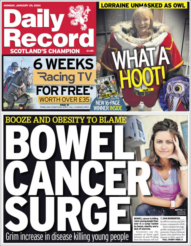 Portada de Daily Record (Reino Unido)