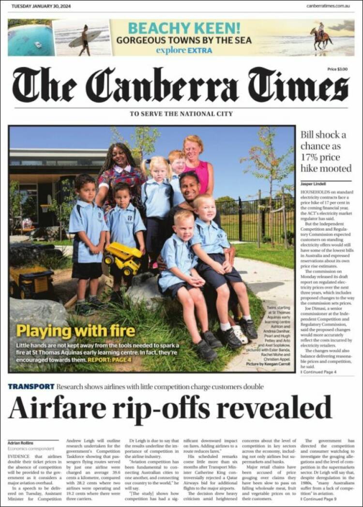 Portada de The Canberra Times (Australia)