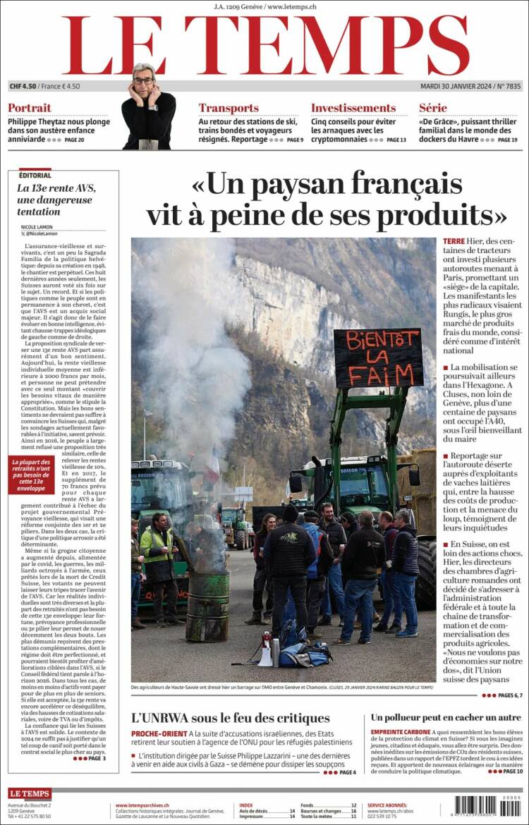 Portada de Le Matin (Suiza)