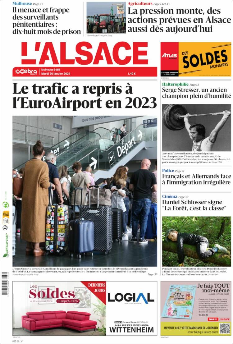 Portada de Journal L'Alsace (Francia)