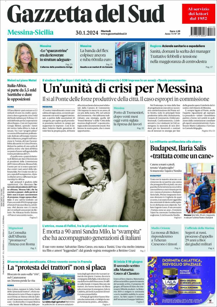 Portada de Gazzetta del Sud (Italia)