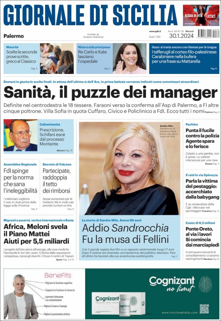 Portada de Giornale di Sicilia (Italia)