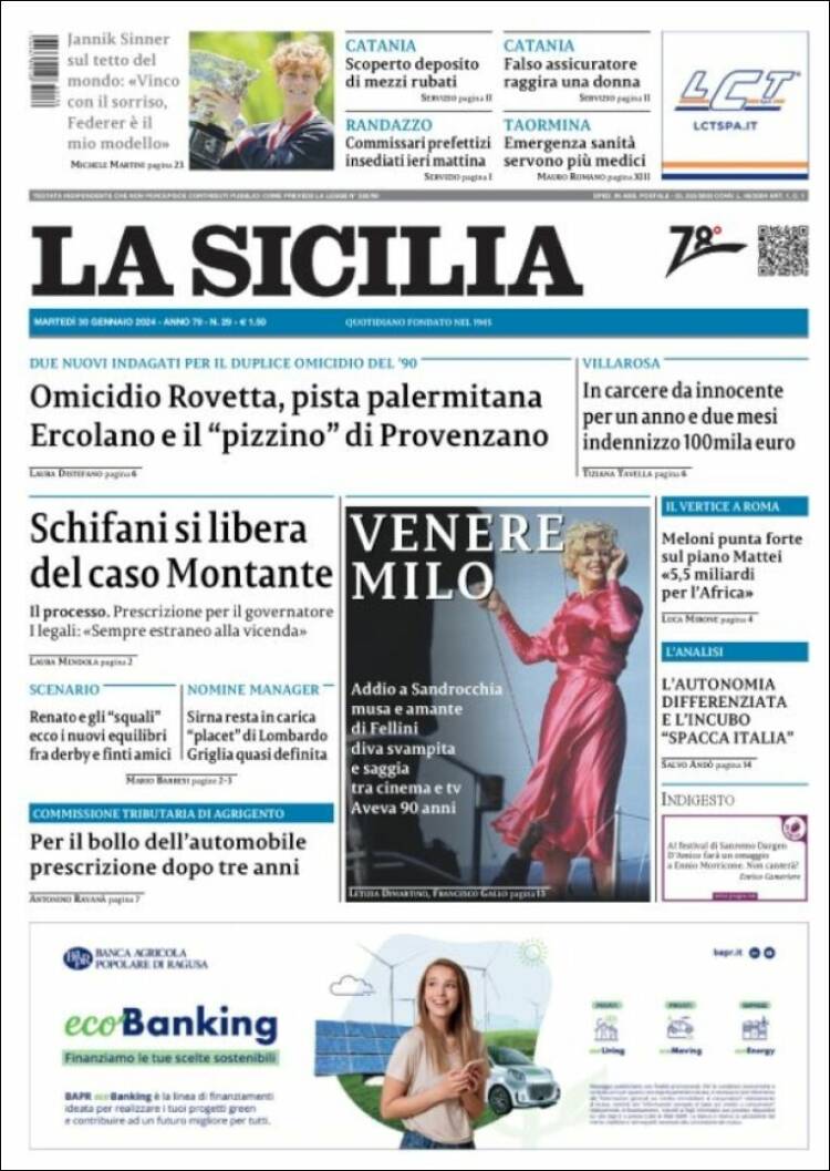 Portada de La Sicilia (Italia)