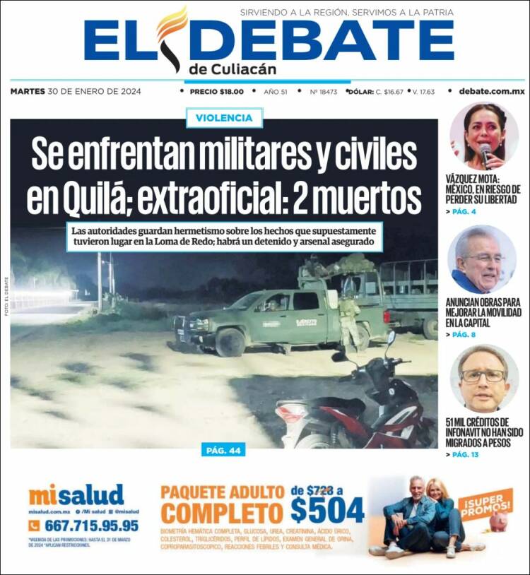 Portada de El Debate de Culiacán (México)