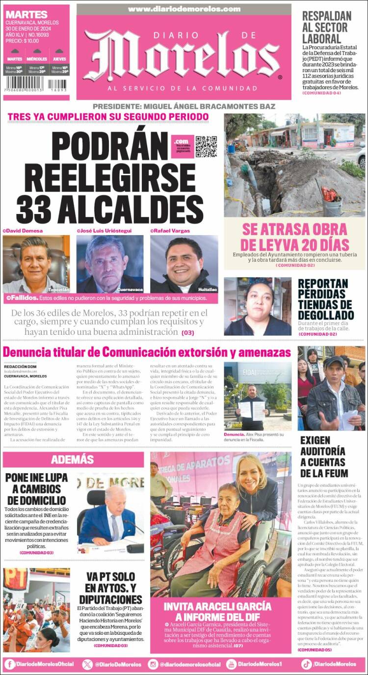 Portada de Diario de Morelos (México)