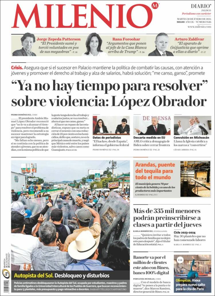 Portada de Milenio - Jalisco (México)