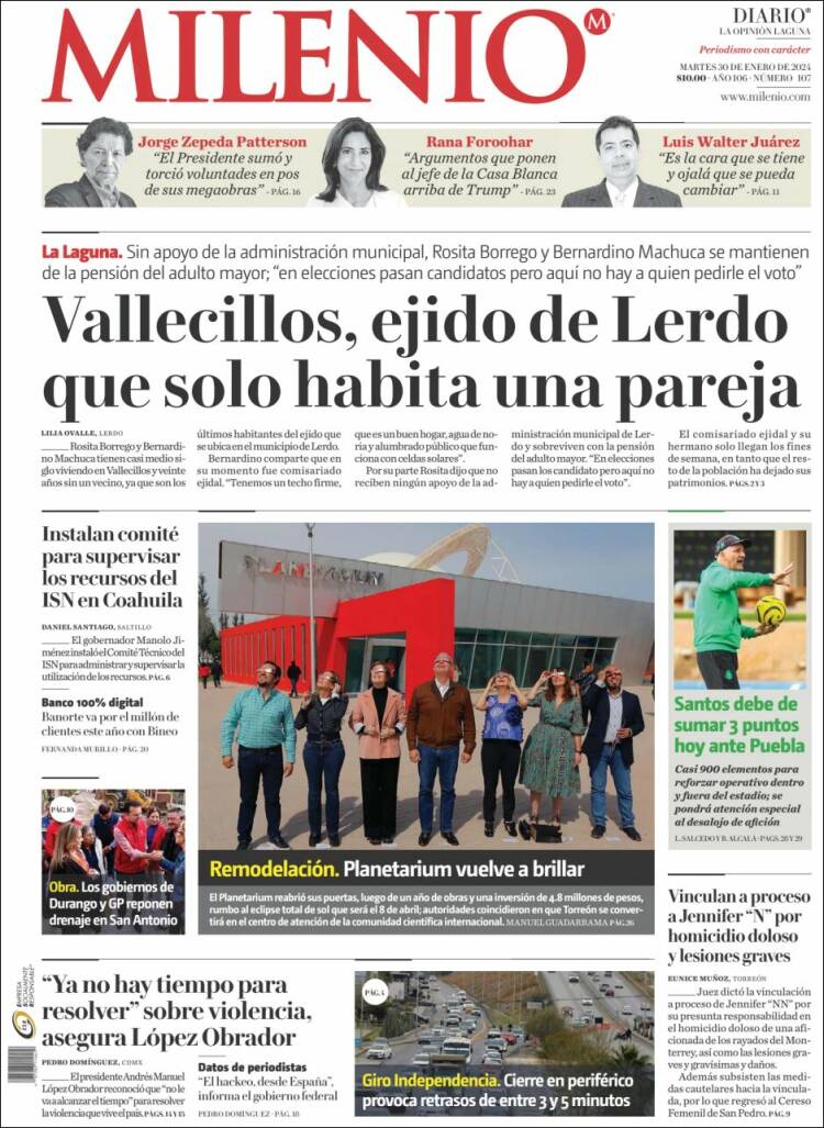 Portada de Milenio - Laguna (México)