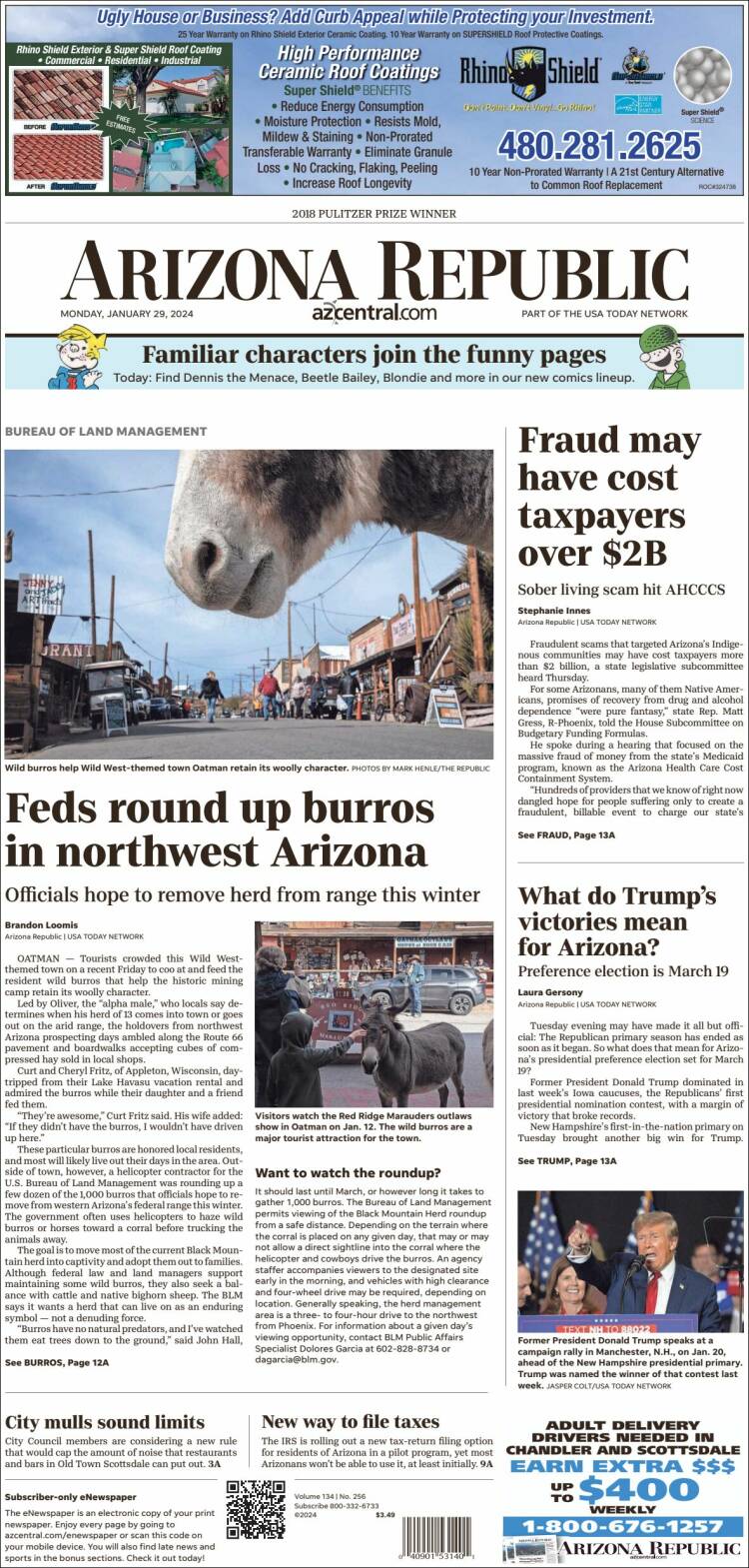 Portada de Arizona Republic News (USA)