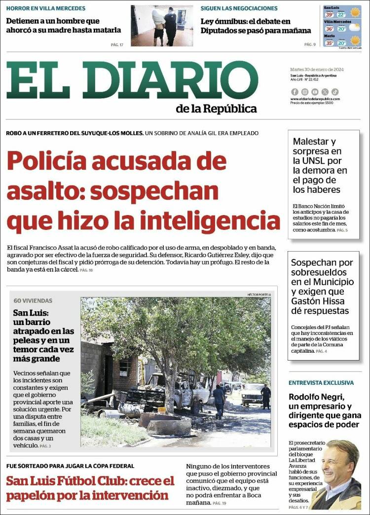 Portada de Diario de la República (Argentina)