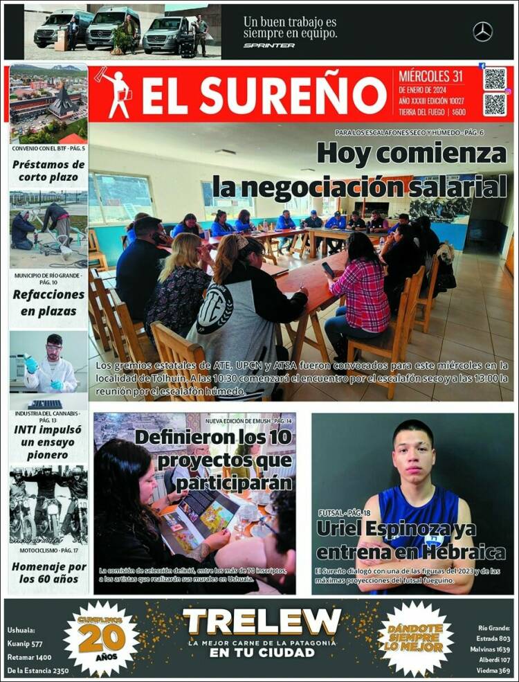 Portada de Diario El Sureño (Argentina)