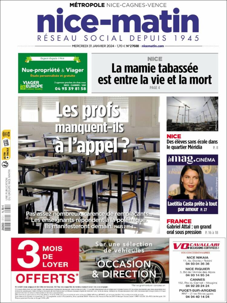 Portada de Nice-Matin (Francia)